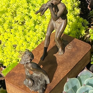 Nice Art Deco Bronze Pan with Flutes and Kneeling Satyr