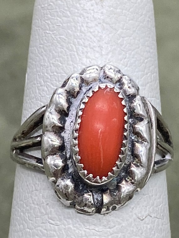 Navajo Coral Sterling Silver Ring