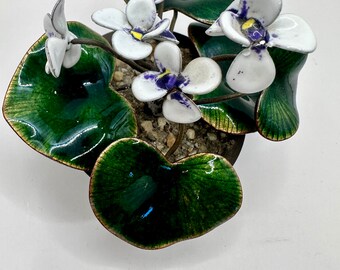 Bovano of Cheshire White and Purple Enamel Violets in Pot