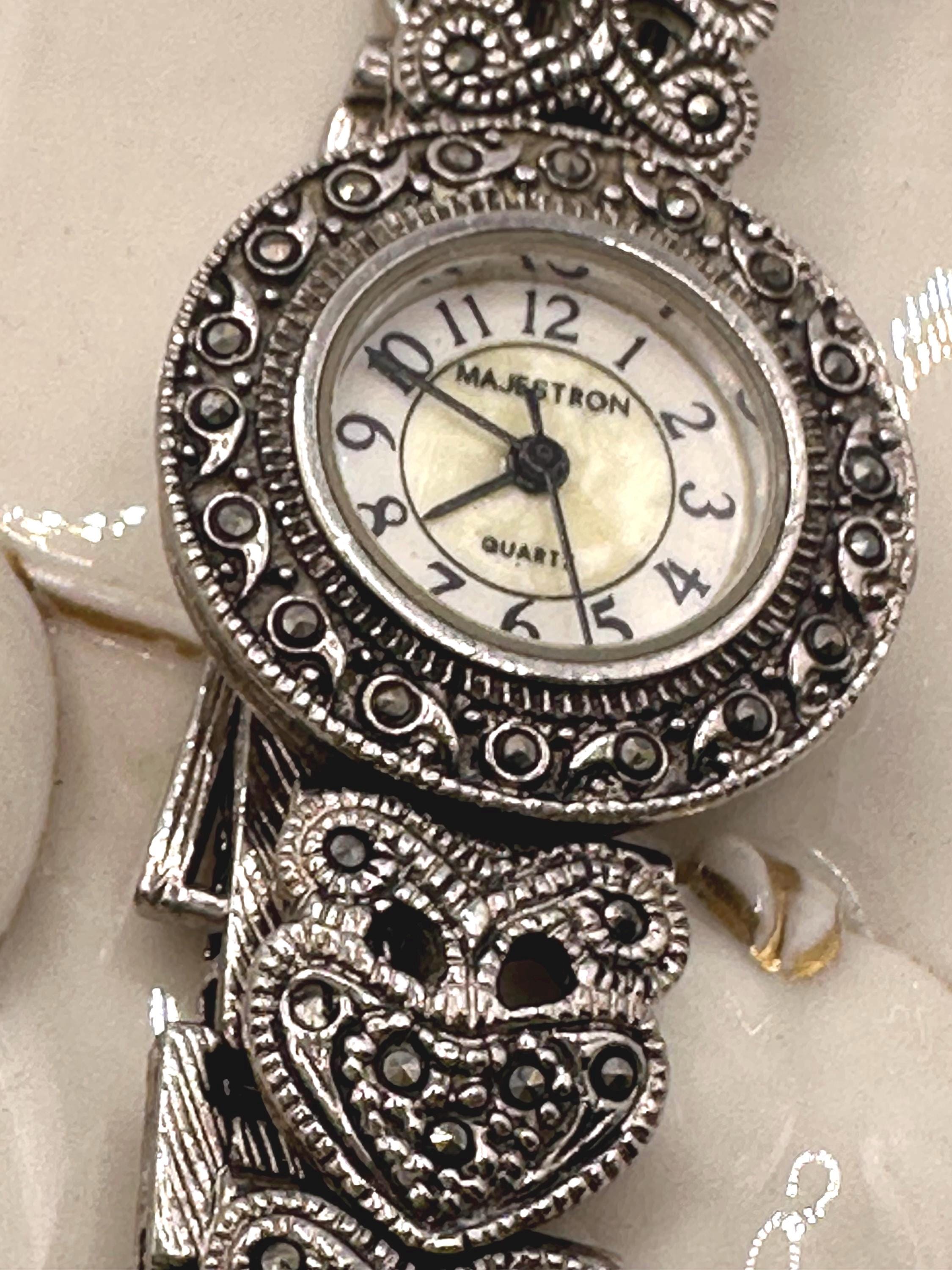 Antique Majestron Marcasite Art Deco Heart Link Bracelet  display picture 1