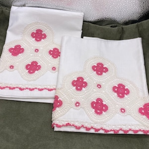 Pretty Pink and White Crochet Pillow Cases