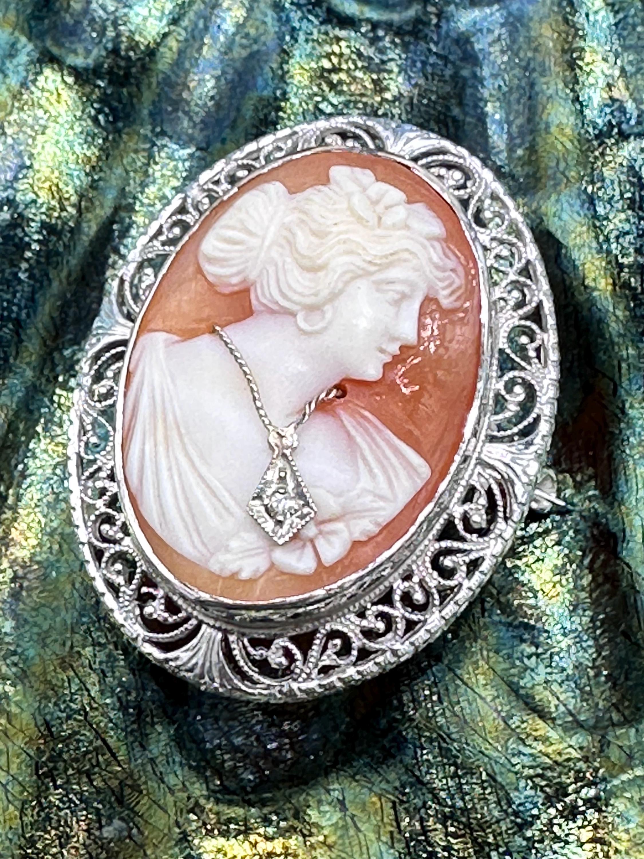 アクセサリー Cameo pendant and earrings Art Deco Diamond Cameo Brooch, Cameo Pendant, Estate Jewelry