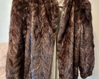 Vintage Chevron Brown Mink Jacket, Elegant Formal Wear