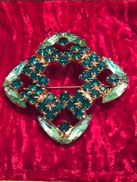 Two Tones of Green Rhinestone Brooch