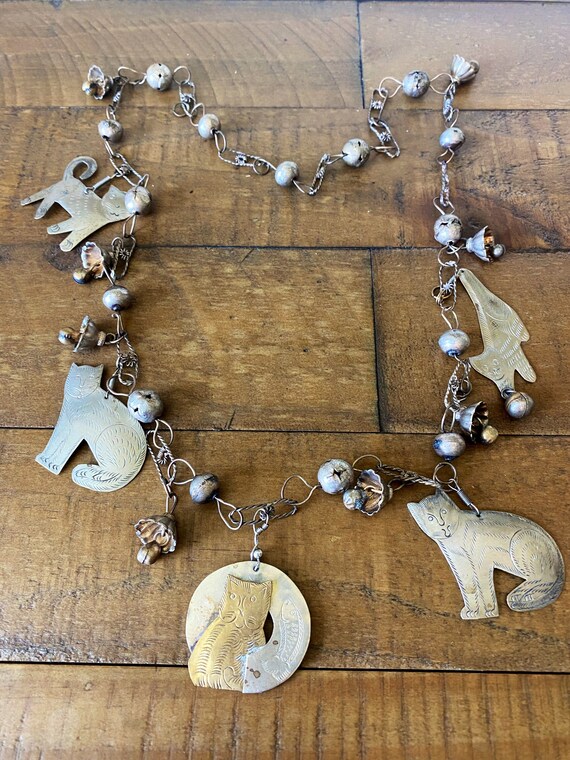 Boho 60’s Cat necklace, Hand cut & stamped , Craz… - image 2