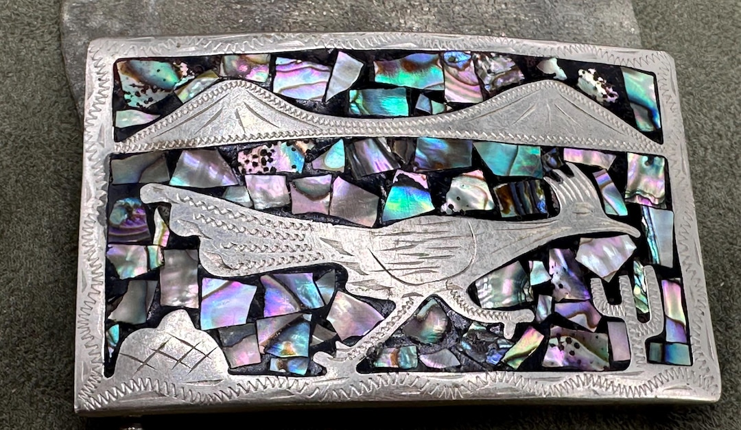Alpaca Mexico Vintage 70s RoadRunner Silver Belt Buckle With Abalone Shell Inlay VINTAGE ABALONE & ALPACA SILVER BELT BUCKLE - | Mercari main image 3