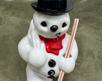 Vintage Rosbro Hard Plastic Snowman Candy Container 5” Christmas 1950's