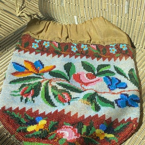 Antique Micro Beaded Drawstring Reticule Bag