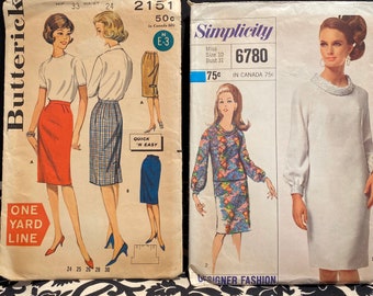 Vintage Butterick 33 Hip Pencil Skirt and Simplicity Size 10 One and Two Piece