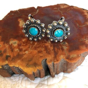 Navajo Sterling Silver with a Beautiful Turquoise Stone Screw Back Earrings