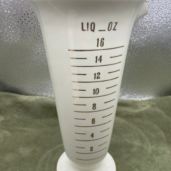 Vintage 16 oz White Porcelain Beaker w/ Gold Trim & Numbers 9”