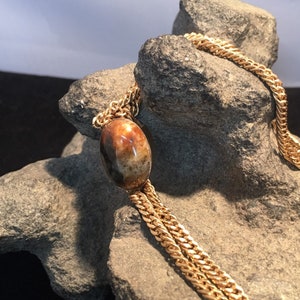 Picasso Jasper Slide on Gold Tone Chain Lariet Necklace