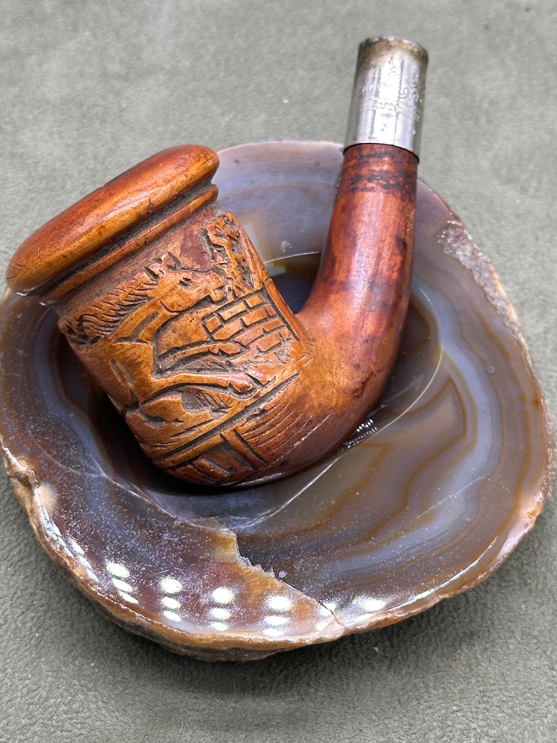 最低価格の Antique 1801 Hand Carved Meerschaum Galloping Horse Smoking 木工、竹工芸