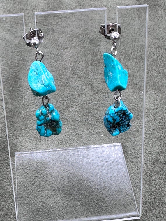 Rare Double Turquoise Pierced Dangle Earrings - image 1