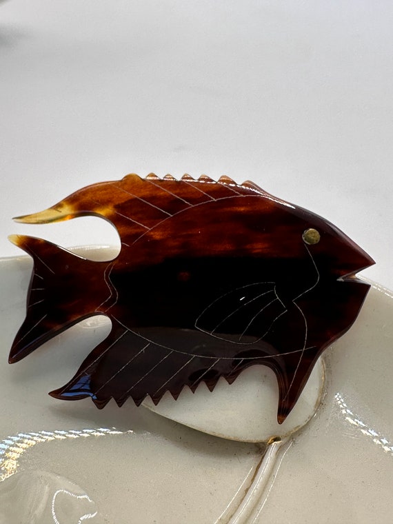 Tortoise Shell Fish Pin /Brooch