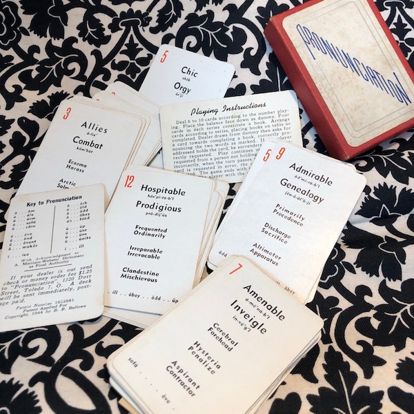 Antique 1944  Rare Pronunciation Educational Playing Cards Deck