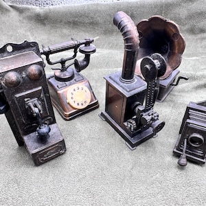Vintage Metal Movie Project Camera Photograph and two Phones Pencil Sharpener