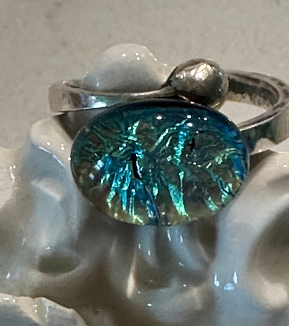 Pretty Turquoise Green Dichroic Glass Sterling Si… - image 1