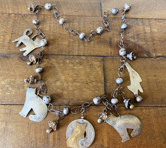 Boho 60’s Cat necklace, Hand cut & stamped , Craz… - image 3