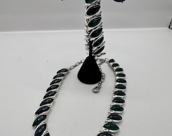 Vintage 50s Green Blue Glass Choker Bracelet Earrings Set