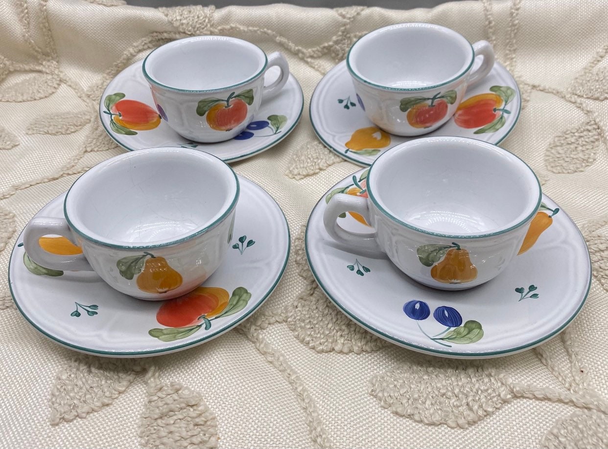 Herend Village Pottery FANCY FRUIT Handpainted Hungary Cups and