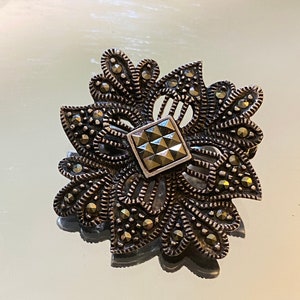 Sweet Small Marcasite Sterling Silver Brooch