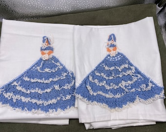 Hand Crocheted  Southern Blue Belle Pillowcases (2 sets available )