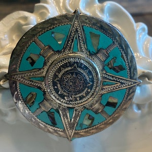 STERLING Silver Mayan Sun Calendar Brooch / or Pendant, Signed GURD 925HEI