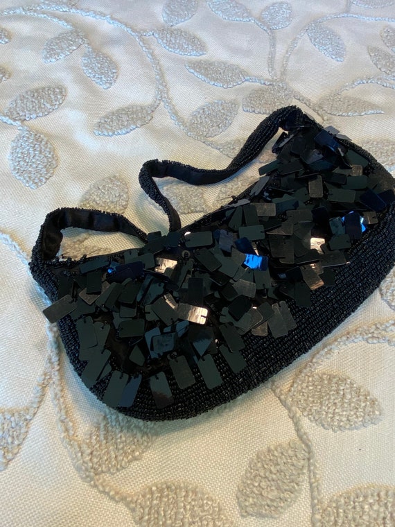 Monya Black Beaded and Sequins Evening Bag with B… - image 3