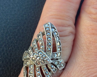Vintage Sterling Silver Marcasite Art Deco Pinky Ring