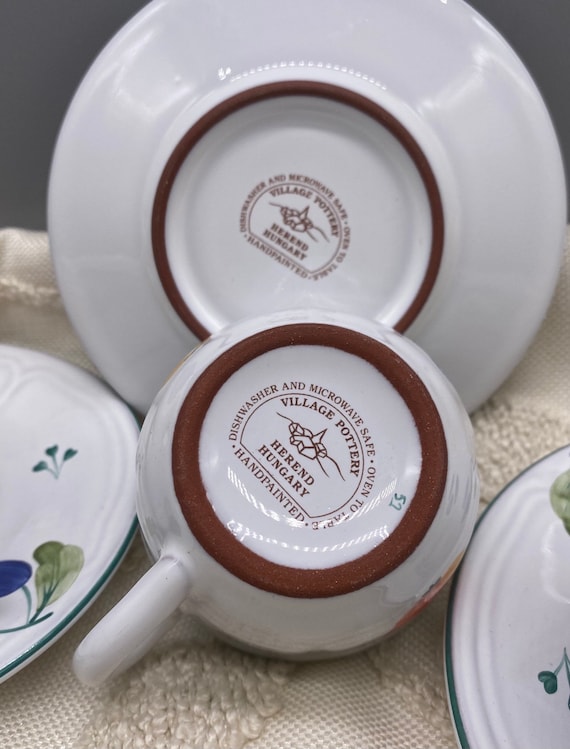 Herend Village Pottery FANCY FRUIT Handpainted Hungary Cups Herend Village Pottery FANCY FRUIT Handpainted Hungary Cups