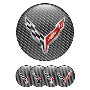 Set of 4 Corvette Wheel Center Cap Decals Custom Car Rim Logo Stickers Self-Adhesive Vinyl Emblems for Wheel Hubcaps Easy to Apply