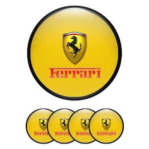 Set of 4 Ferrari Wheel Center Cap Decals Custom Car Rim Logo Stickers Self-Adhesive Vinyl Emblems for Wheel Hubcaps Easy to Apply