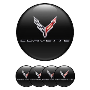 Set of 4 Corvette Wheel Center Cap Decals Custom Car Rim Logo Stickers Self-Adhesive Vinyl Emblems for Wheel Hubcaps Easy to Apply