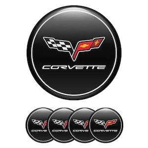 Set of 4 Corvette Wheel Center Cap Decals Custom Car Rim Logo Stickers Self-Adhesive Vinyl Emblems for Wheel Hubcaps Easy to Apply