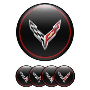 Set of 4 Corvette Wheel Center Cap Decals Custom Car Rim Logo Stickers Self-Adhesive Vinyl Emblems for Wheel Hubcaps Easy to Apply