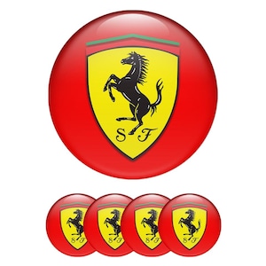 Set of 4 Ferrari Wheel Center Cap Decals Custom Car Rim Logo Stickers Self-Adhesive Vinyl Emblems for Wheel Hubcaps Easy to Apply