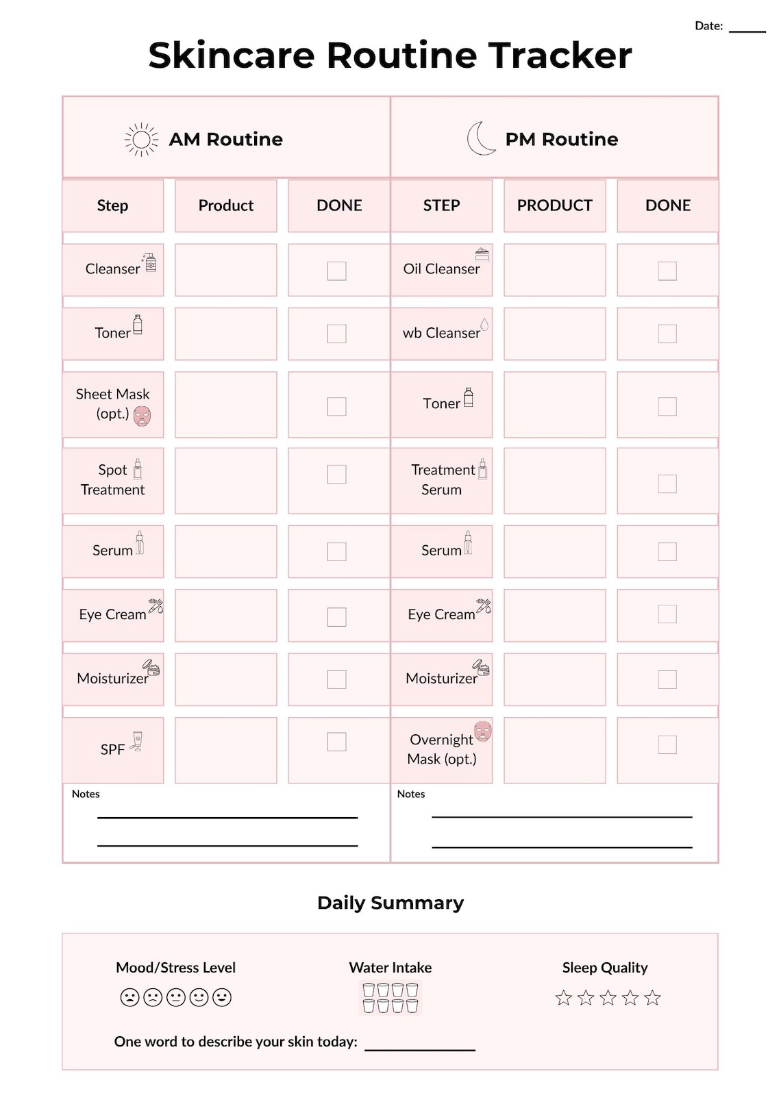 Printable Skincare Routine Planner | AM & PM Skincare Tracker | Self ...