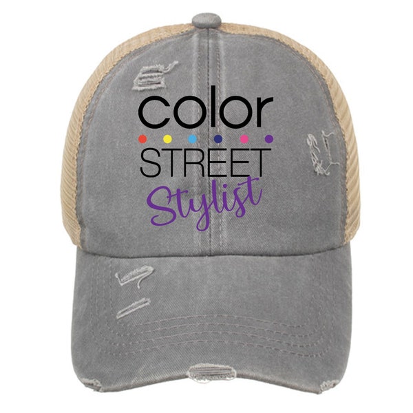 Color Street Stylist Criss Cross Ponytail Hat - Color Street Swag - Embroidered Hat - Trendy Hat - CC Ponytail Hat - Womens Trucker Hat