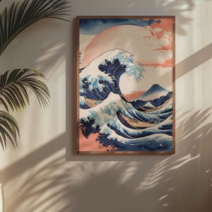 Japanische Welle Wandkunst – Hokusai-inspirierter Ozean-Druck – Zeitloses Poster im Ukiyo-e-Stil – Gerahmte Option – Serene Fuji Landschaft