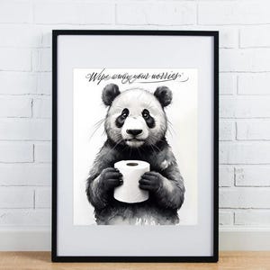 Panda Poster Animal Bathroom Poster Panda Gift Panda Art Bathroom Wall Decor Poster black and white Bathroom Print Digital Download