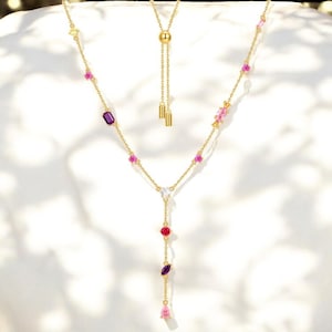 925 Sterling Silver Gemstone Necklace – Gold Plated Pendant with Multi-Size Stones, Elegant Women’s Jewelry