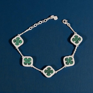 Sterlingzilveren Malachiet Klaver Armband: Lucky Green Stone Design