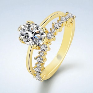 Moissanite Engagement Ring: 925 Sterling Silver, White Gold Plated