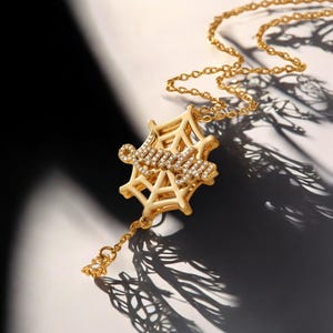 Custom Name Spider Web Necklace: Gothic Crystal Pendant, Stainless Steel