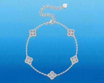 Moissanite Clover Bracelet: 925 Sterling Silver, 18K Gold Plated