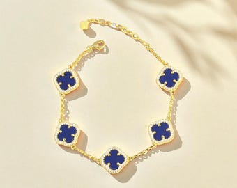 Sterling Silver Lapis Clover Bracelet: Gold Plated Lucky Charm