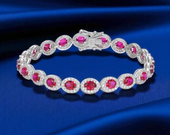 Luxury Ruby Tennis Bracelet: 925 Sterling Silver Handmade Gemstone Jewelry