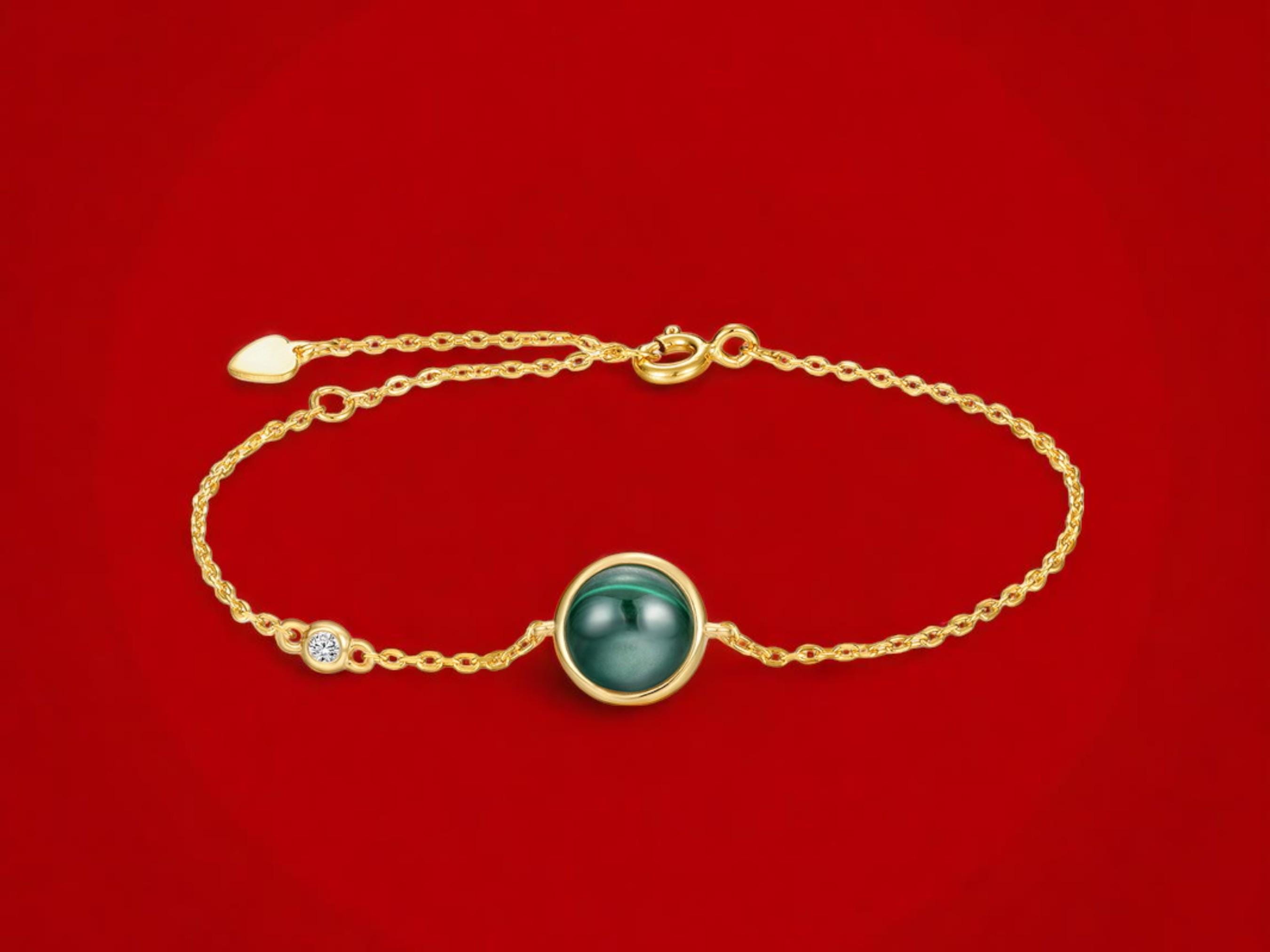 925 Sterling Silver Gold Plated Bracelet – Dainty 8mm Stone Fashion Jewelry for Women