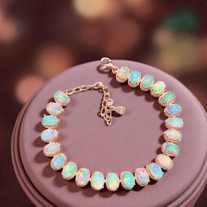Natürliches Opal Armband: 925 Sterling Silber, Handgemachter Edelstein Schmuck